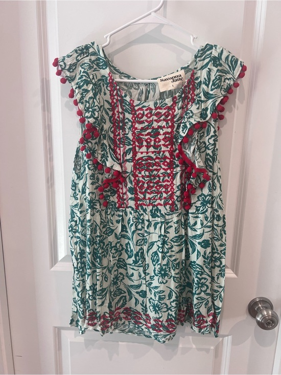 Savanna Jane Tops - NWT Savanna Jane Green Floral Tunic with Red Embroidery Size Large